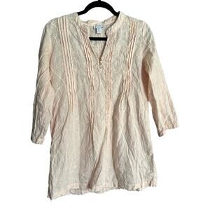 Kenar Woman's Linen Pink Floral Embroidered Blouse Size Medium